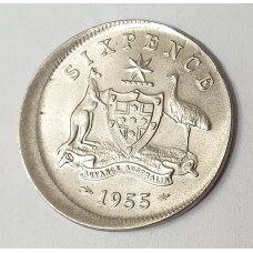 AUSTRALIA 1955 . SIXPENCE . ERROR . BROADSTRUCK